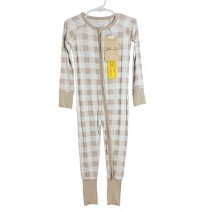 Blake and Rae Bamboo Plaid Zipper Pajama Sleeper 18-24M Tan White Romper PJS NWT